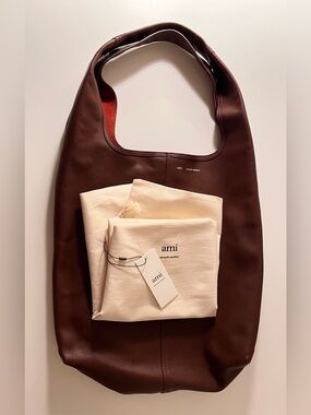 NWT AMI Paris Étienne Hobo Bag Burgundy Calf Leather w/ Dust Bag